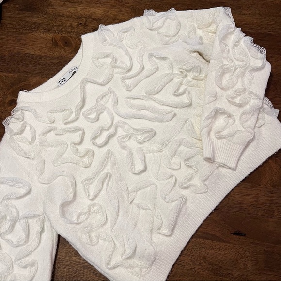 Zara Sweaters - Zara Raised Effect Sweater with Ribbon Detail White Large Coquette Feminine